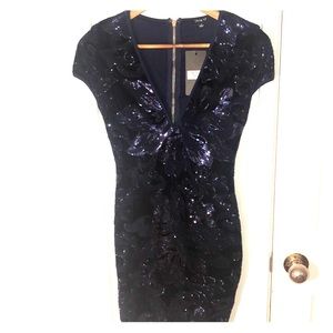 NWT Navy Blue Mini Velvet Sequin Dress Prom Size S